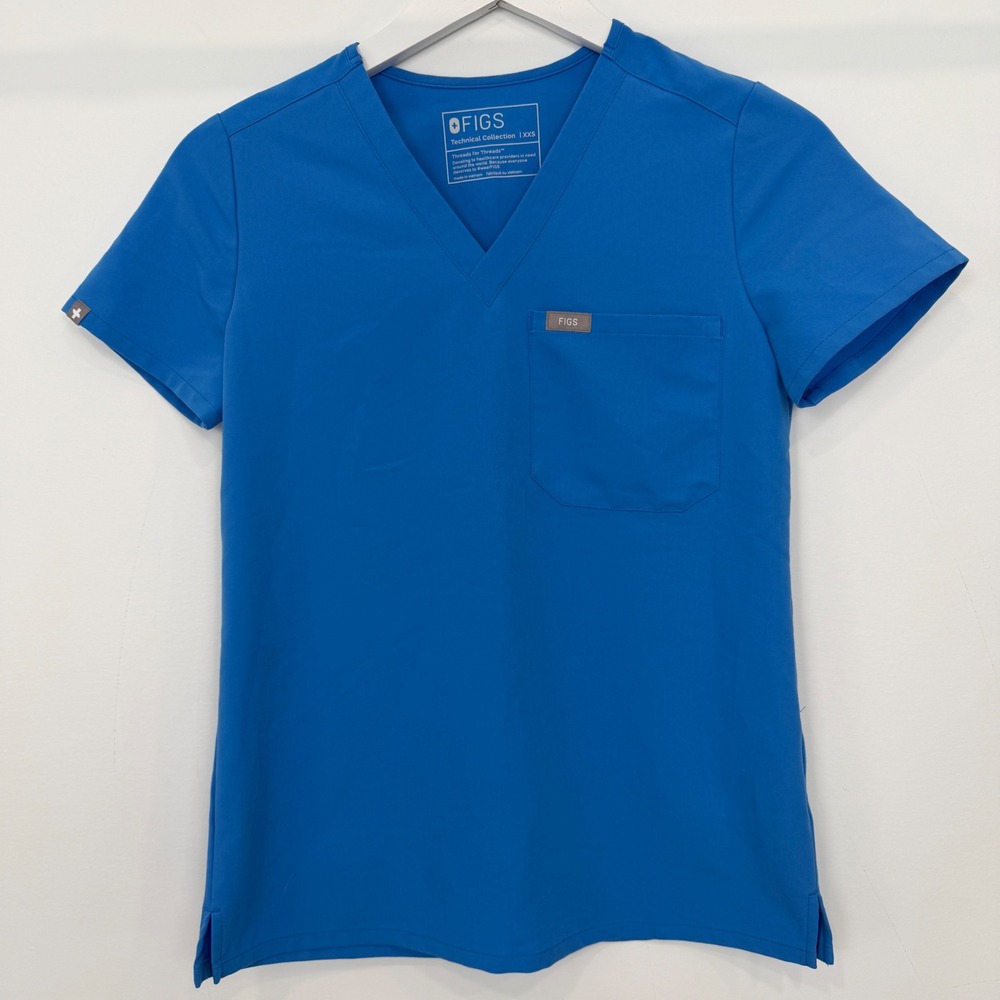 FIGS Technical Collection Womens XXS Blue V-Neck Scrub Top FW1000 Casma Pocket